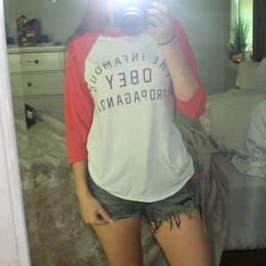Obey Red and White Long Sleeve Tee